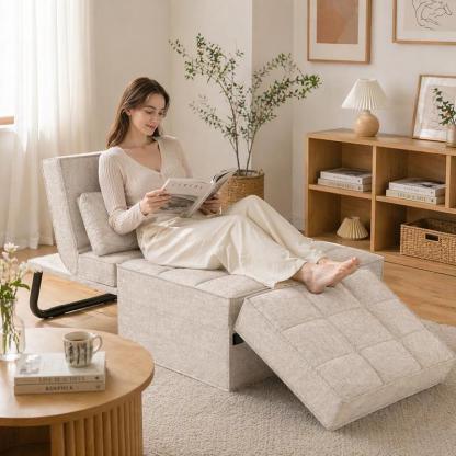 Sofá cama convertible con respaldo ajustable en 5 niveles, otomana tapizada multifuncional, sofá tapizado ajustable, muebles para sala de estar (gris, compatible con camas).